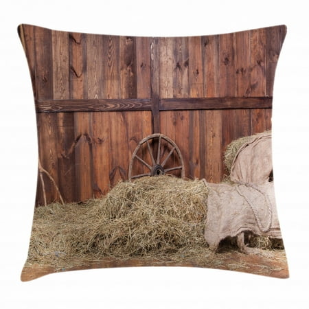 Barn Wood Wagon Wheel Throw Pillow Cushion Cover, Rural ...