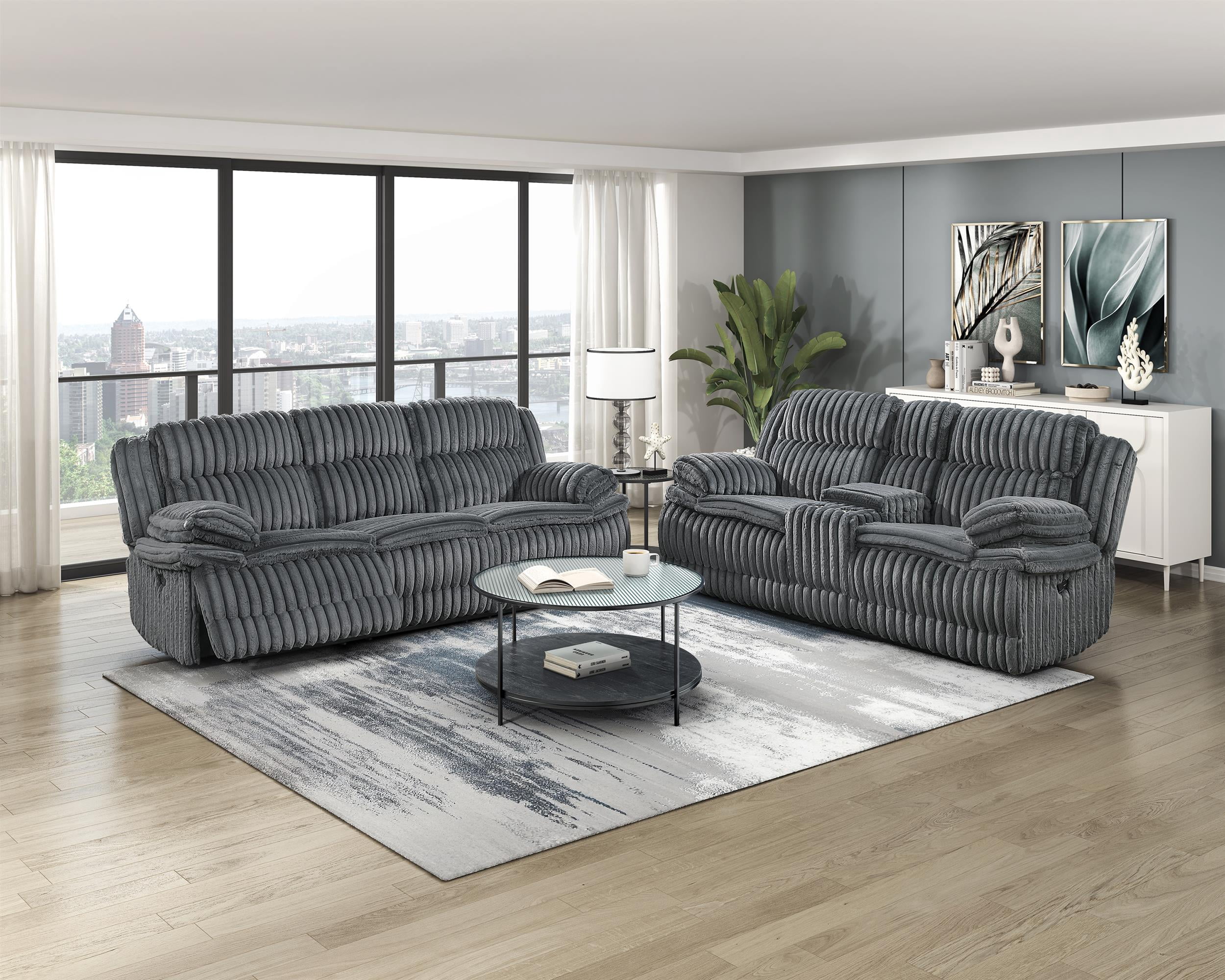 Lexicon Goodland Corduroy Dbl Rclng Love Seat with Center Console in Dark gray