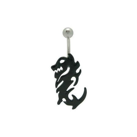 Dragon Barbell - Black Chinese Dragon Belly Ring Navel Curved Barbell Jewelry 14G