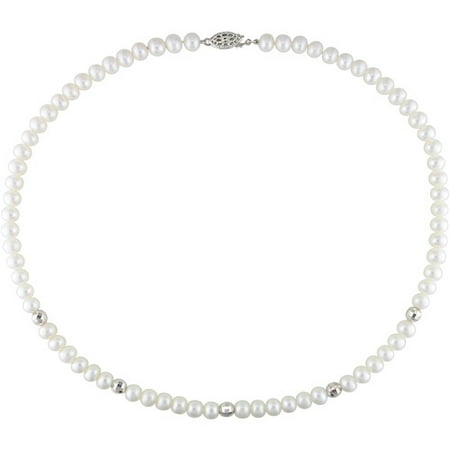 Miabella 6mm-7mm White Freshwater Pearl Necklace with Sterling Silver Mirror Beads, 18