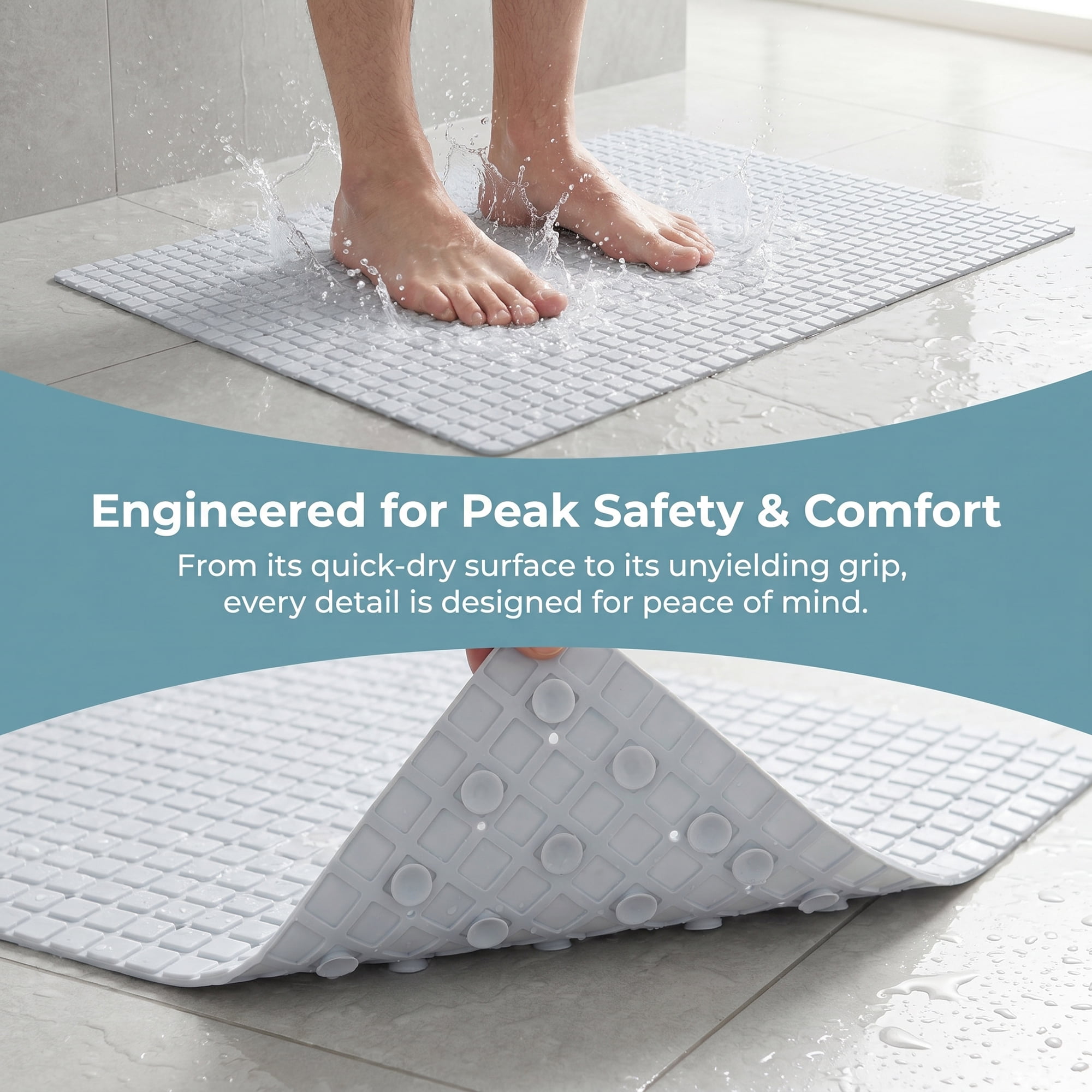 Unique Bargains Non-Slip Bathtub Mat with Strong Suction Cup and Quick Dry White 30" x 18"