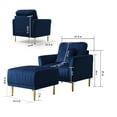 thumbnail image 7 of Velvet Accent Chair with Ottoman, Modern Tufted Upholstered Single Sofa Chair Armchair with Footrest & 1 Pillow, Comfy Leisure Lounge Chair Club Chair with Golden Metal Legs, Living Room Chair, Blue, 7 of 7