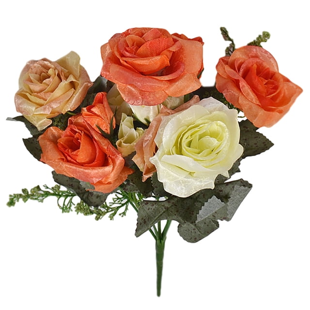 Moyic Ramo de rosas artificiales de 13 cabezas, simulación de estilo europeo, decoración para el hogar, banquete de boda, accesorios de Flores artificiales naranja amarillo 15 x 10 x 30 cm Moyic HA8463-01B