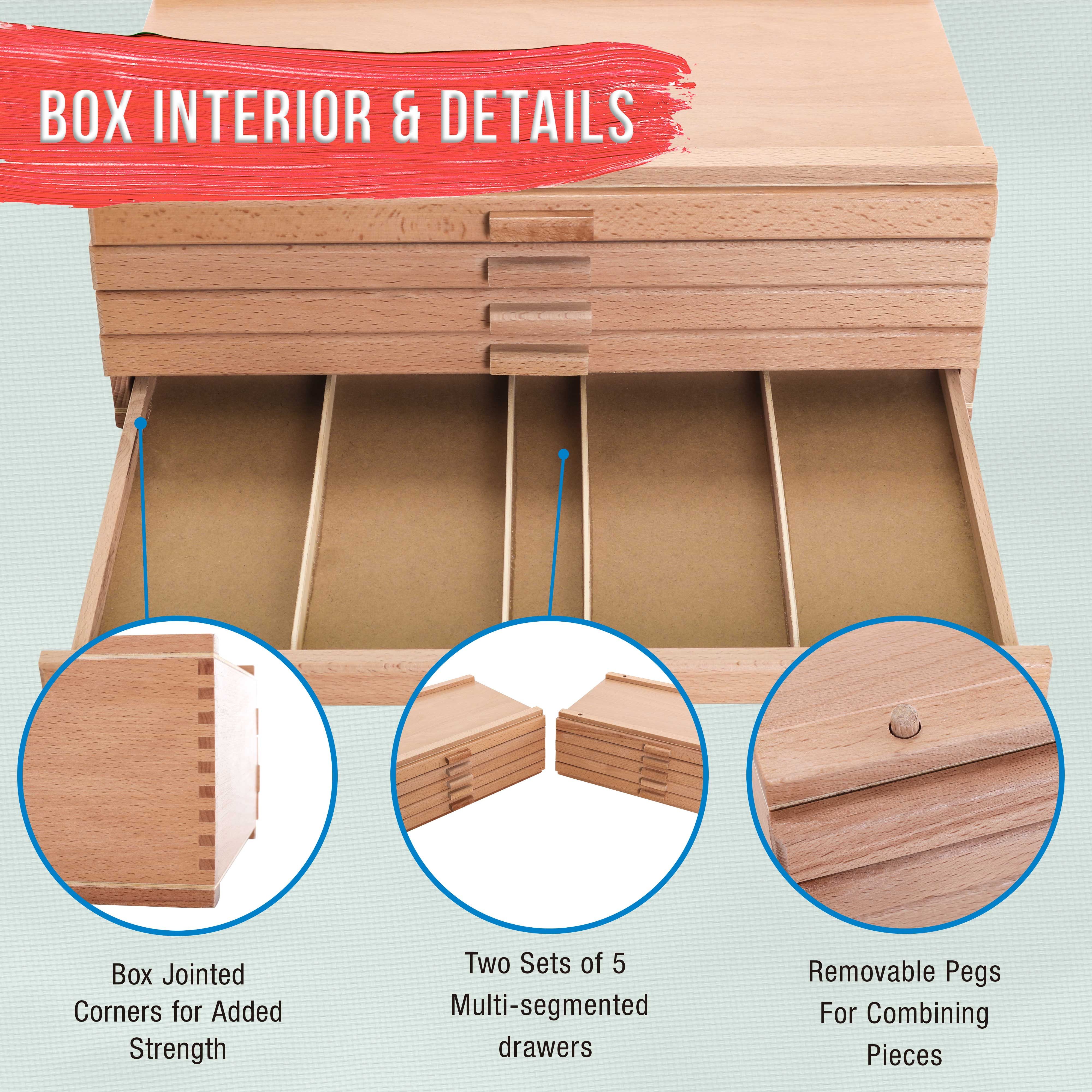 U.S. Art Supply Mega 10-Drawer Stackable Artist Wood Pastel, Pen, Marker Storage Box - Elm Hardwood Construction, 5 Compartments per Drawer - Ideal for Pastels, Pens, Pencils, Charcoal, Blending Tools