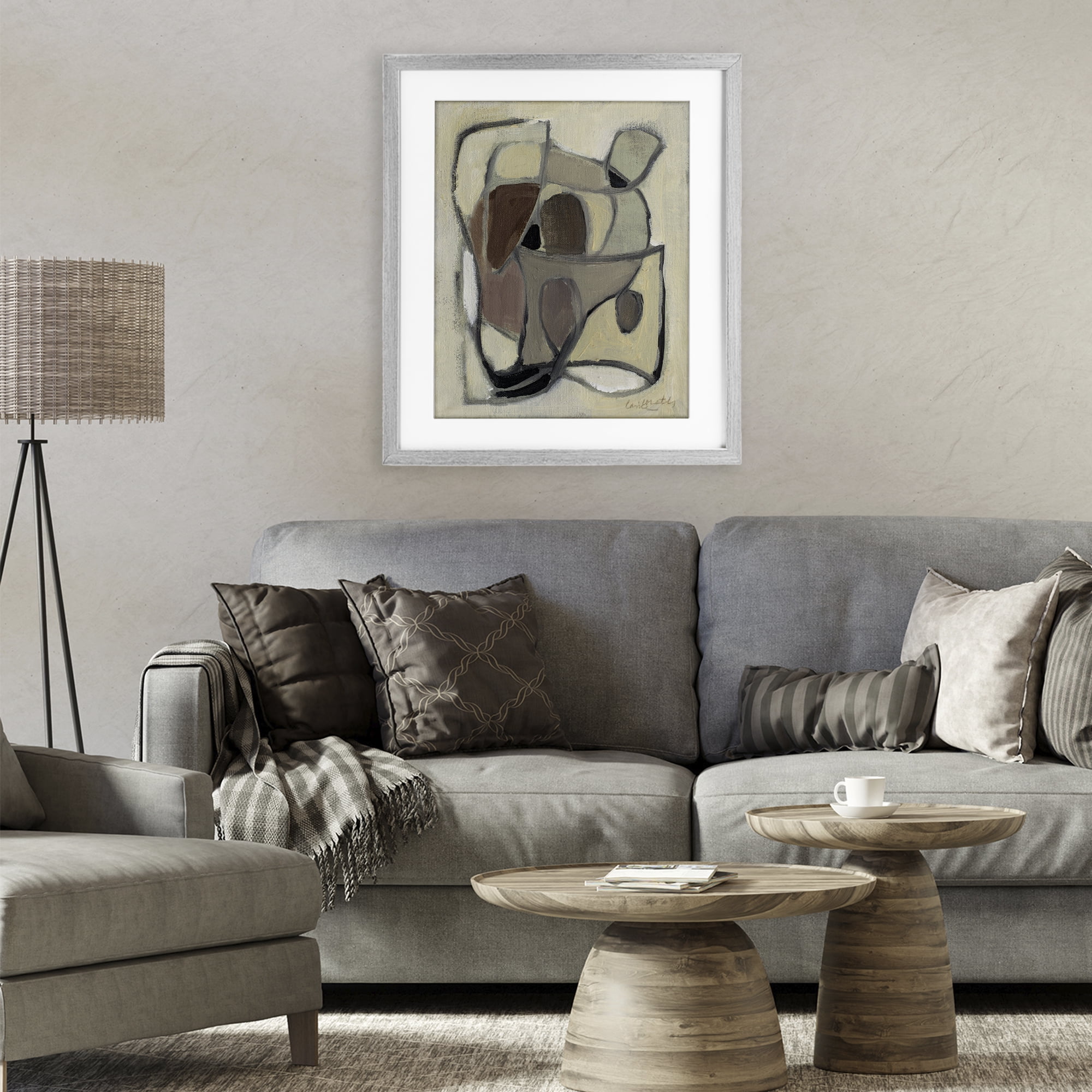 Stupell Industries Rustic Curved Shapes Abstract Gray Framed Print Under Glass, design by Lanie Loreth