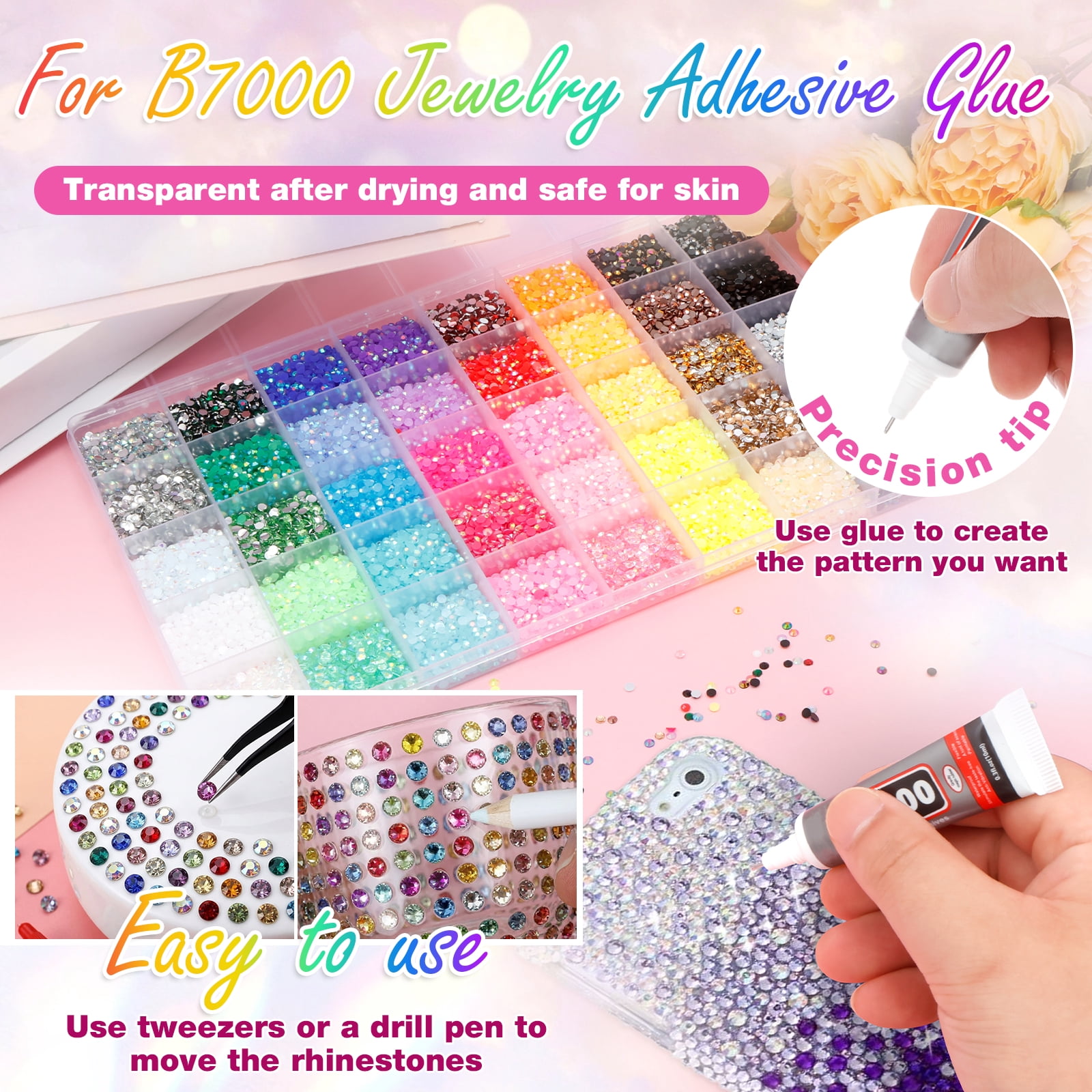 3D Nail Charms and Gems Cute Nail Rhinestones and Charms for Nails Design with 3 Glue for Shoes Clothing Hat Art Decoration