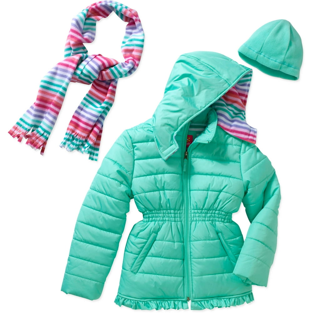 Pink Platinum Girls' Puffer Jacket with Pockets, Hood, and Scarf