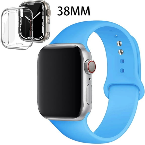 LEIXIUER Band for Apple Watch Bands 38mm with Case Clear Silicone Screen Protector Cover,Soft Silicone Sport Replacement Wristband for iWatch Apple Watch Series 3 2 1 Strap -Blue