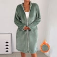 thumbnail image 2 of Arlun Womens Full Zipper Flannel Robes Fuzzy Soft Long Sleeve Loungewear Simple Solid Color Winter Warm Comfortable Sleepwear Casual Loose Knee Length Bathrobe Green S, 2 of 8