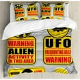 thumbnail image 3 of Outer Space Decor Twin Size Duvet Cover Set, Warning Alien Ufo Sign Face of Martian Creature Danger Horror Print, Decorative 2 Piece Bedding Set with 1 Pillow Sham, Black Yellow, by Ambesonne, 3 of 3