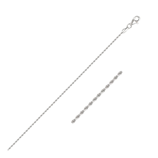 14k White Gold Solid Diamond Cut Rope Bracelet 1.5mm 7 in