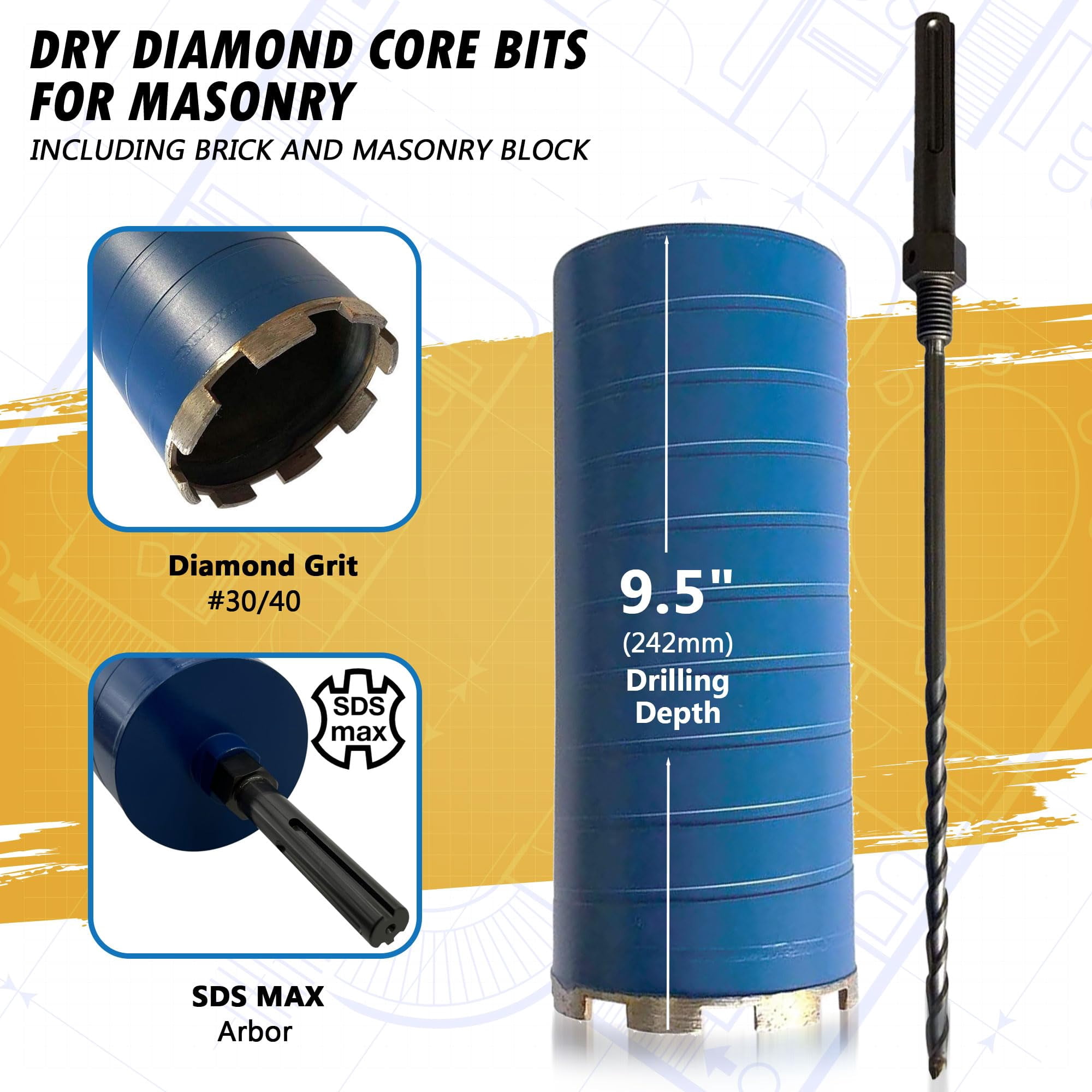 EDiamondTools 6-1/4" Diamond Core Drill Bit for Brick, Block w SDS Max Pilot Bit Adapter