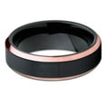 thumbnail image 2 of 6mm Rose Gold Tungsten Carbide Wedding Ring Beveled Edge Black Brushed Finish Unisex Band 10, 2 of 3