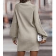 thumbnail image 2 of Bodycon Sweater Dress, Pure Color Casual Ribbed Long Sleeve Bodycon Stand Collar Lantern Sleeves Fashion  For Women For Party ANGGREK Albaricoque XL, 2 of 6