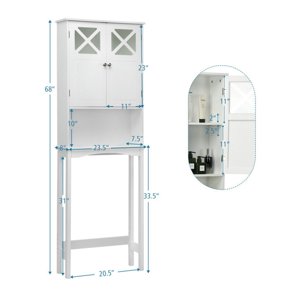 Finihen Toilet Storage Cabinet, Bathroom Cabinet Organizer, 2-Door Over The Toilet Bathroom Storage Cabinet with Adjustable Shelf, for Bathroom, White