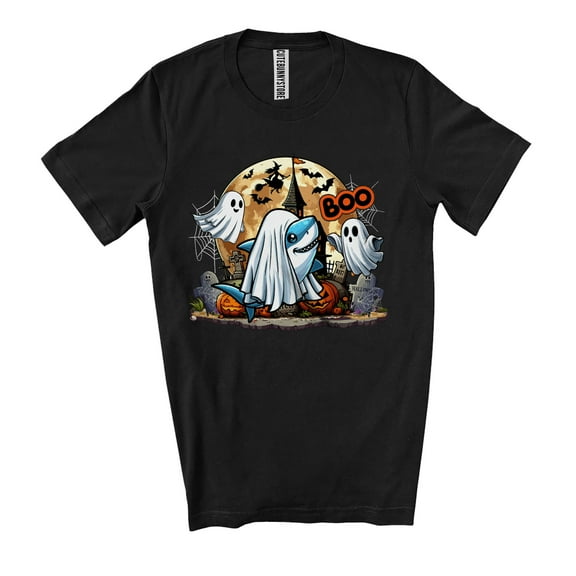 Boo; Creepy Halloween Costume Moon Shark Boo Ghost Cosplay; Sea Animal Lover Family Group Unisex T-Shirt