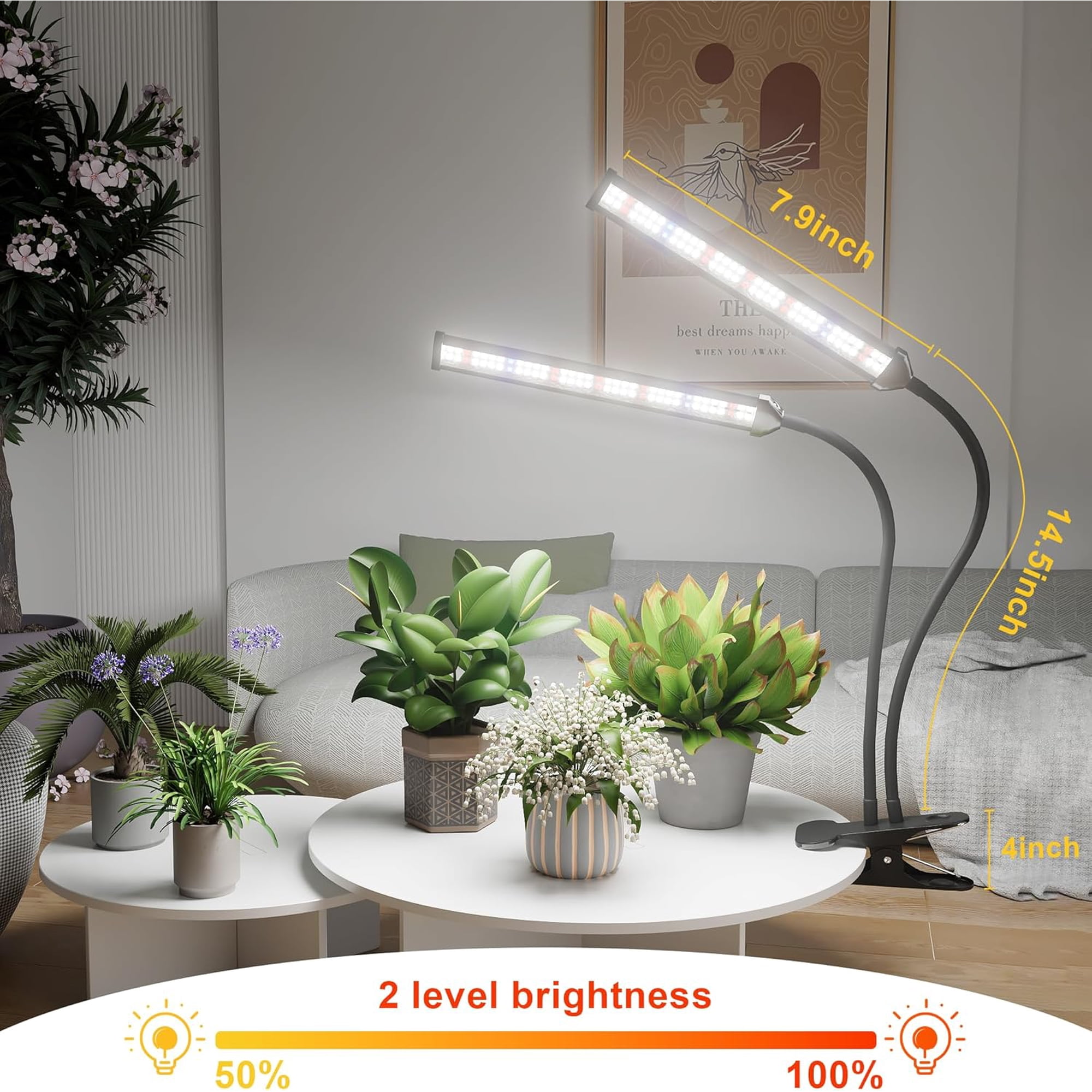 haoqian LED Grow Light White Full Spectrum Clip Plant Growing Lamp