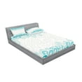 thumbnail image 2 of Ambesonne Abstract Fitted Sheet & Pillow Sham Set, Floral Classic Design, Calking, Teal Turquoise White, 2 of 2