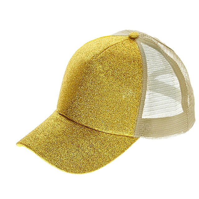 TOPTIE Glitter Ponytail Hat High Bun Mesh back Baseball Cap-Gold