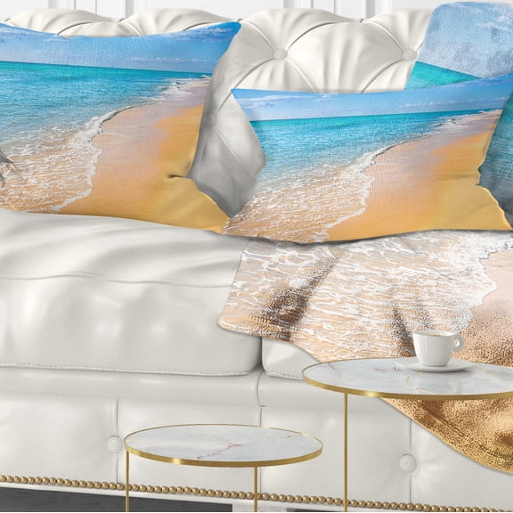 Designart Tropical Blue Sea and Sky - Seashore Photo Throw Pillow - 12x20