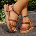 thumbnail image 4 of HEWUQI Dressy Flat Sandals for Women 2026 Summer Comfortable Slip on Leather Slides Casual Open Toe Ankle Strap Vacation Walking Beach Shoes Brown Size 8, 4 of 6