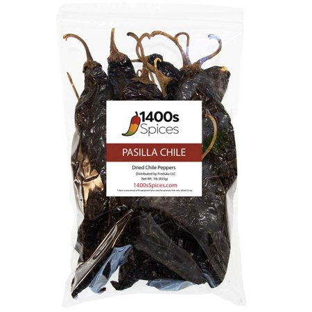 1lb Pasilla Negro Chilaca Dried Whole Chile Peppers Chili Seco Pods by 1400s Spices