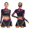 thumbnail image 6 of Aislor Womens 2 Piece Long Sleeve Cheerleading Outfits Crop Tops With Dance Skirt For Rave Dancewear Hot Pink L, 6 of 7