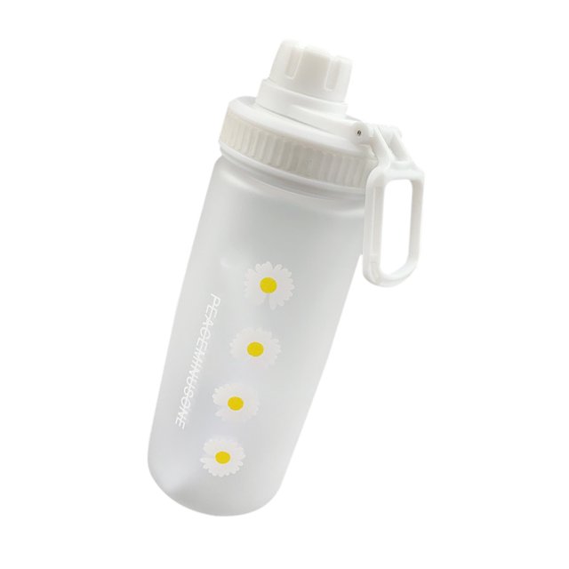 Yuarrent Botellas de agua de 600ml, pequeña Margarita de plástico transparente con pajita, botella de agua esmerilada creativa con cuerda Type7 NO7