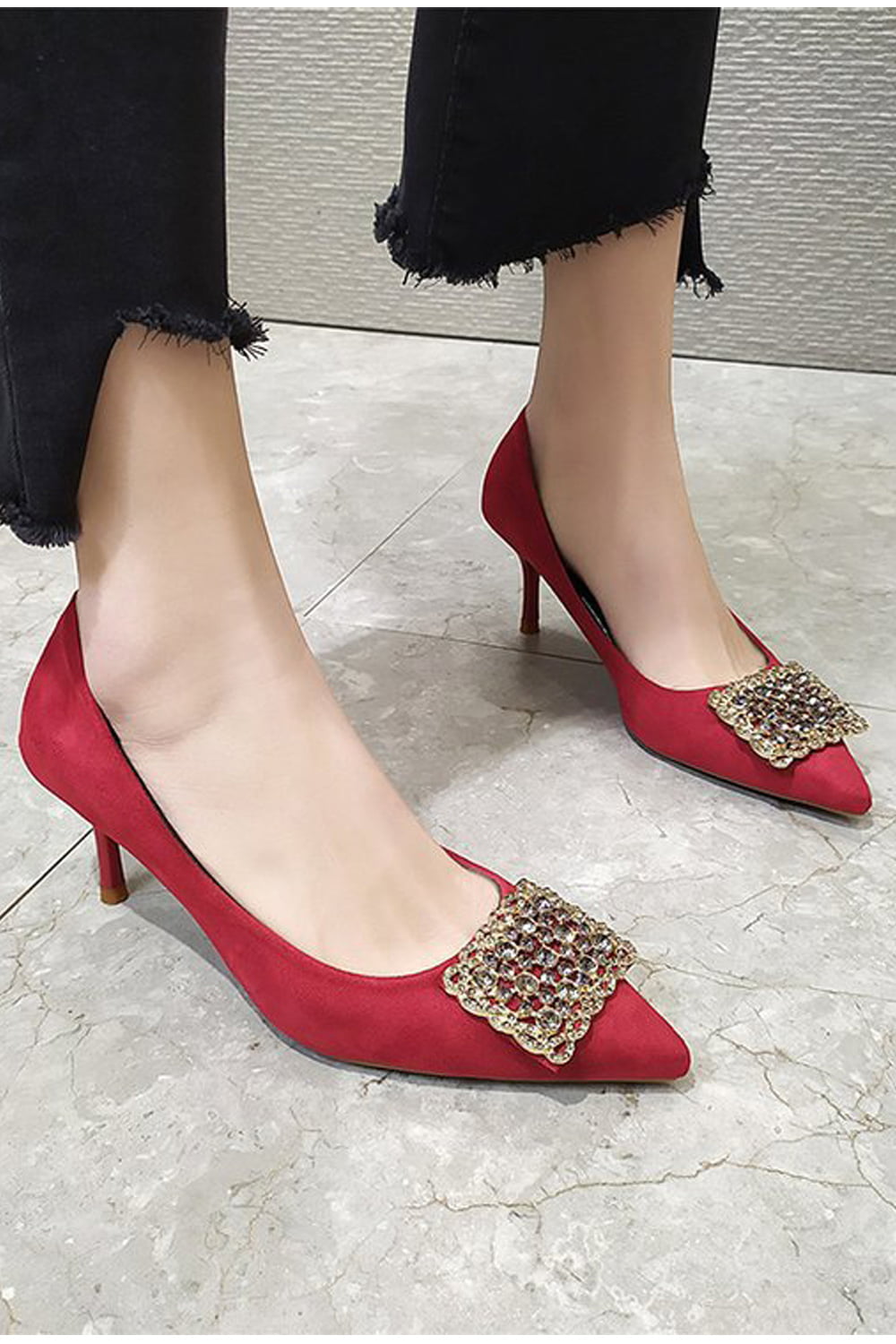 Details about   RF ROOM OF FASHION "Wide Width" Classic Chunky Heel Dress Pumps RED 