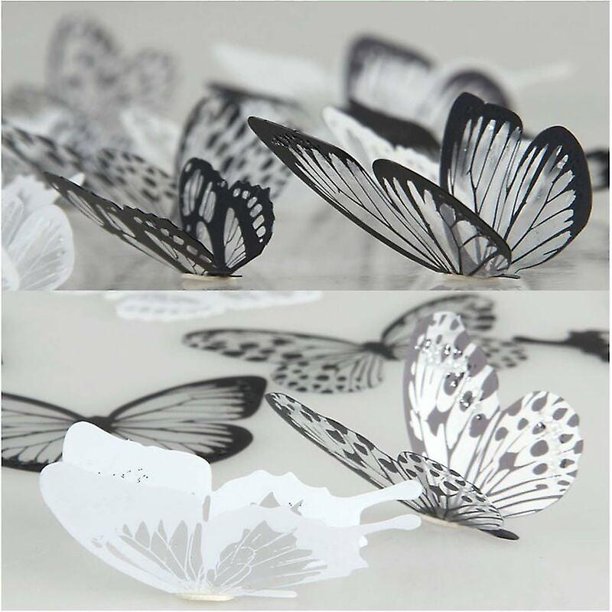 36 pegatinas de pared de mariposas 3D, decoración de pared de dormitorio, decoración de muebles, papel de bricolaje, fácil de desmontar, materiales de protección ambiental de PVC, negro