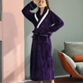 thumbnail image 2 of Homgro Women's Long Plush Robe Ladies Soft Quilted Fuzzy Fleece Bathrobe Winter Warm Belted Full Length Long Sleeve SPA Hotel Hot Tub Bath Fluffy Maxi Kimono Robes Pocket Purple Small-Medium, 2 of 3