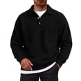 thumbnail image 2 of IAJDKMEK Men's Polo Collar Solid Long Sleeve Fleece Sweatshirt - Full Zip Pullover for Men, Fall Winter Top with Warm Inner,Black S, 2 of 6