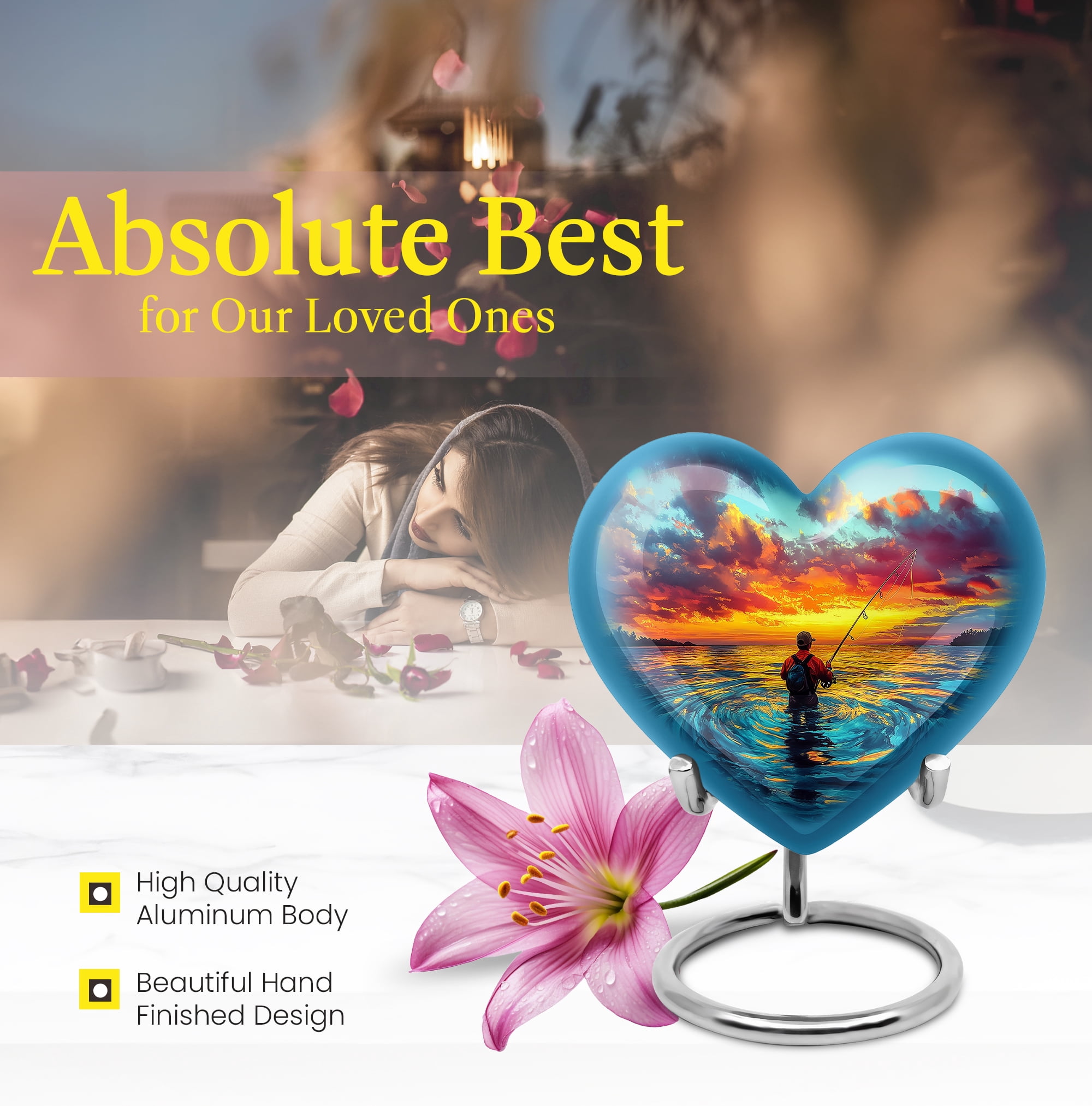 SABURIAL Fishing Urn - Little Cremation Urn For Ashes Adult Female - Large Funeral Urns For Human Ashes Adult Male - Keepsake Burial Urns - Combo Of 8 Inch & 3 Inch