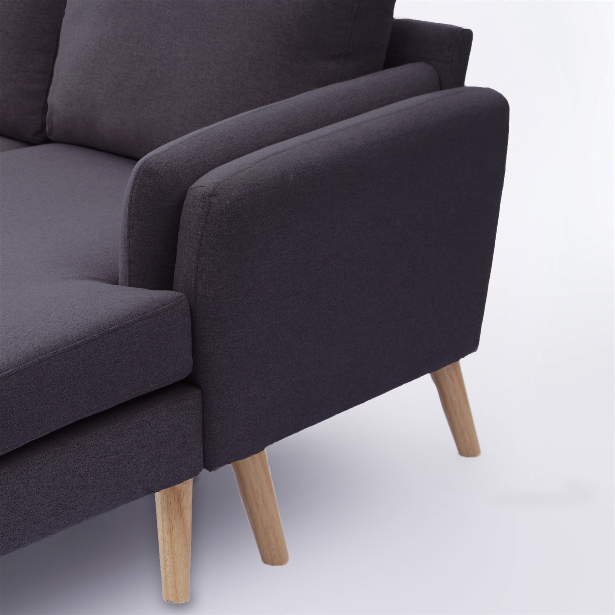 Aukfa 85" Sectional Couch Reversible L shape Sofa for Living Room, Solid Wood Legs, Linen, Gray