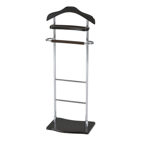 Wood Valet - Fleta Chrome Metal & Walnut Wood Traditional Cloth, Coat, Suit & Hat Valet Stand Organizer Rack
