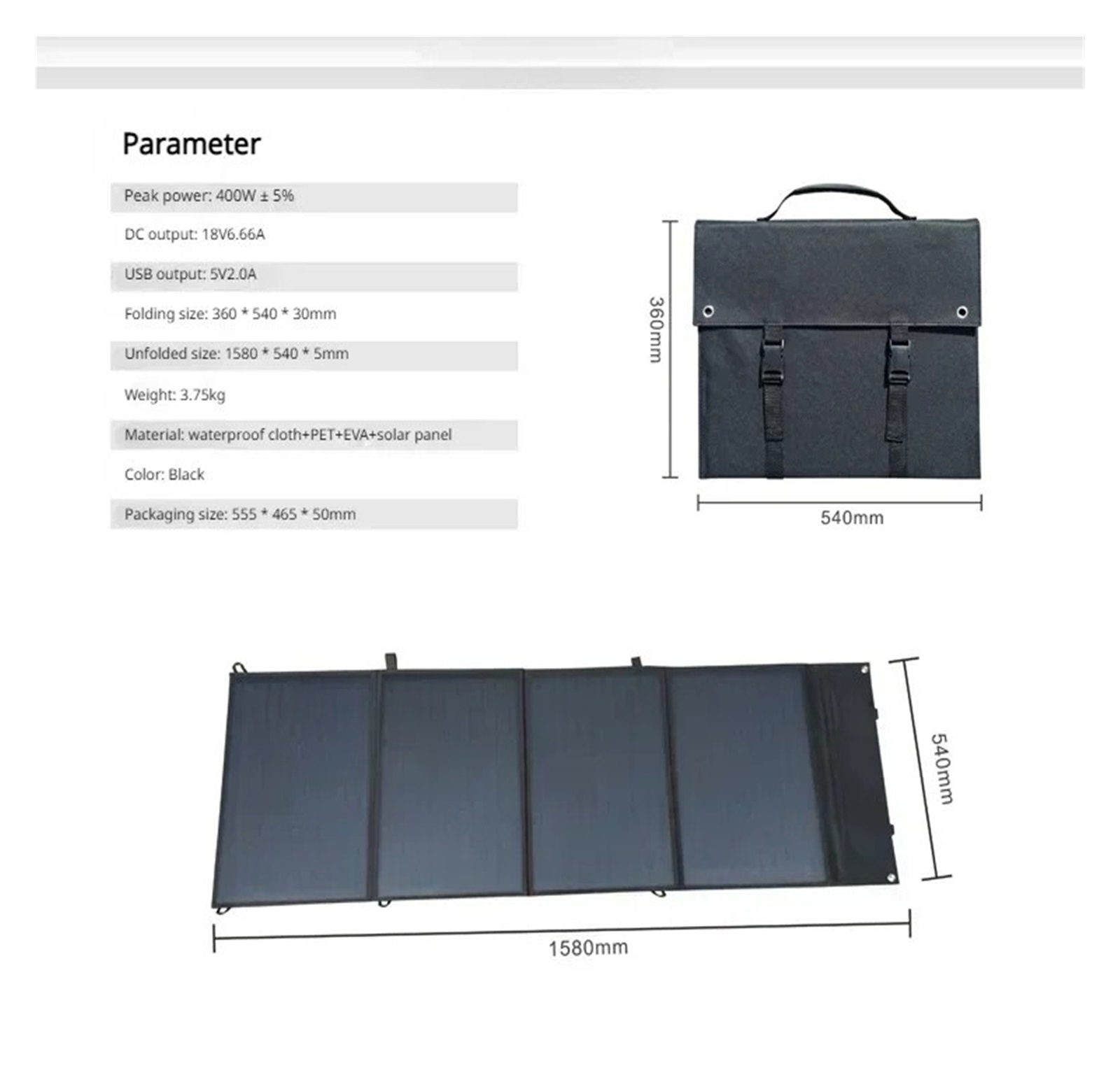 Folding solar panels Folding Solar 400W Single Crystal Panel USB Output Waterproof 18V Battery Solar charger