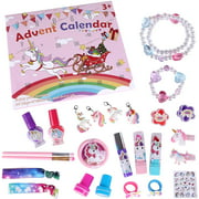Girls Advent Calendar Unicorn Makeup Jewelry Gifts for Girls-Christmas 2021 Advent Calendar Countdown-Inclued Lipstick, Nail Stickers, Unicorn Pendant
