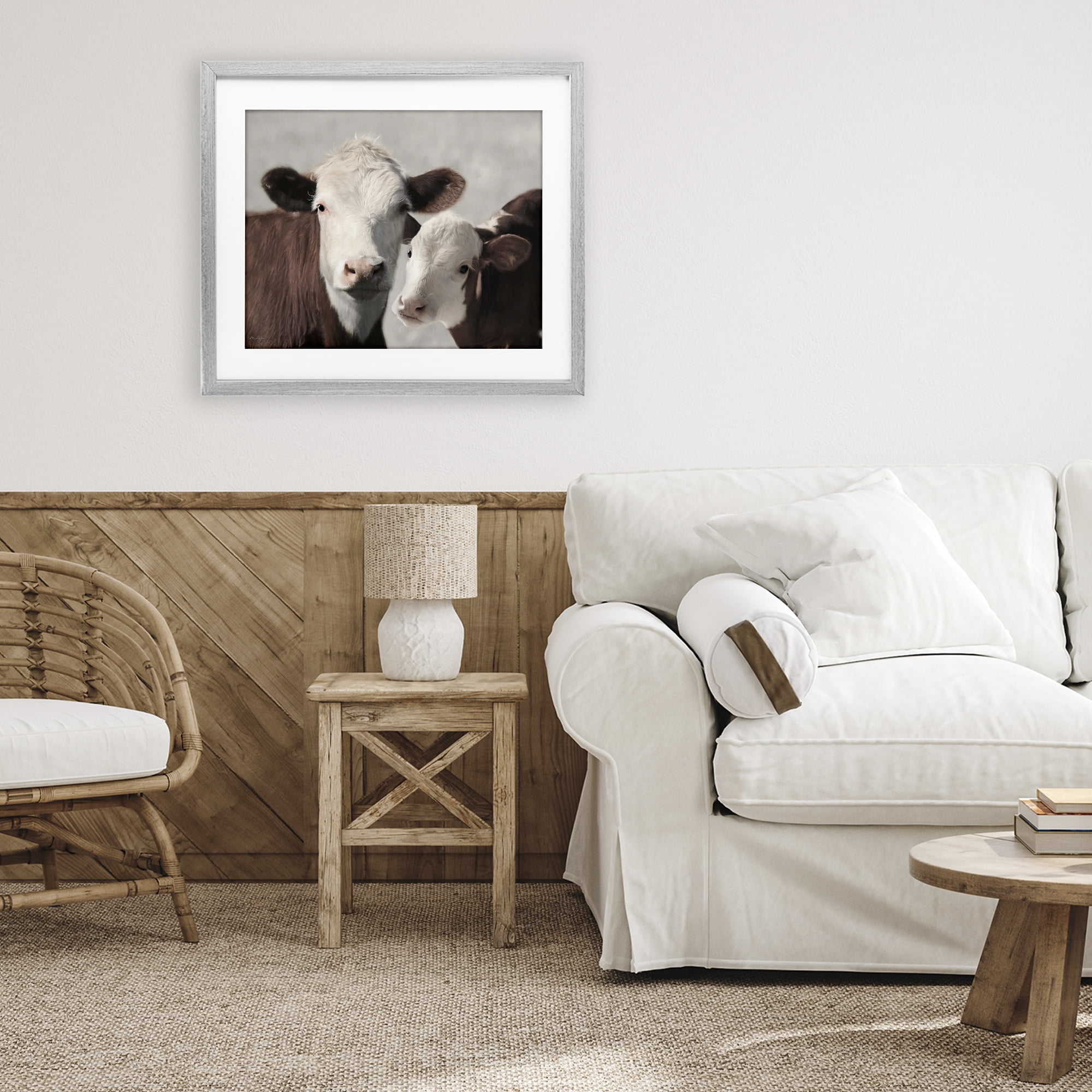 Stupell Industries Mommy & Me Cows Gray Framed Print Under Glass, design by Lori Deiter