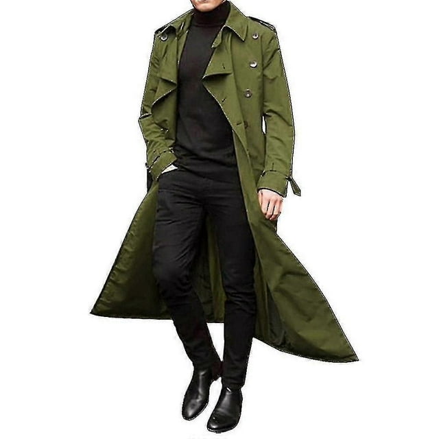 Gabardina cruzada con solapa para hombre, cortavientos, chaqueta larga para hombre, ropa de abrigo