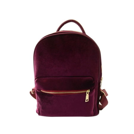 Women Casual Velvet Mini Backpack Zipper Girls Bag Backpacks Handbag ...
