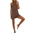 thumbnail image 6 of Ailaofu Womens Halter Neck Romper Shorts Sleeveless Pleated Short Jumpsuit with Side Pockets Loose Fit Casual One Piece Outfit, 6 of 8