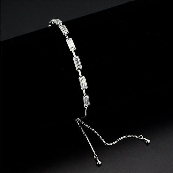 9.5 in. Rhodium Brass Bracelet with AAA Grade CZ, Clear