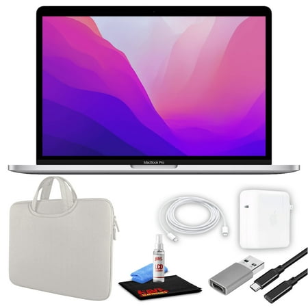 Apple MacBook Pro 13" Laptop (M2 Chip, 8-Core CPU, 8GB RAM) (Mid 2022, 512GB SSD, Silver) (MNEQ3LL/A) Bundle with White Zipper Sleeve, USB-C Extension Cable, and Screen Cleaning Kit