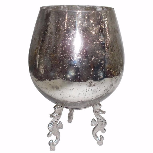 Artfully Executed Aluminum & Glass Votive Holder, Silver