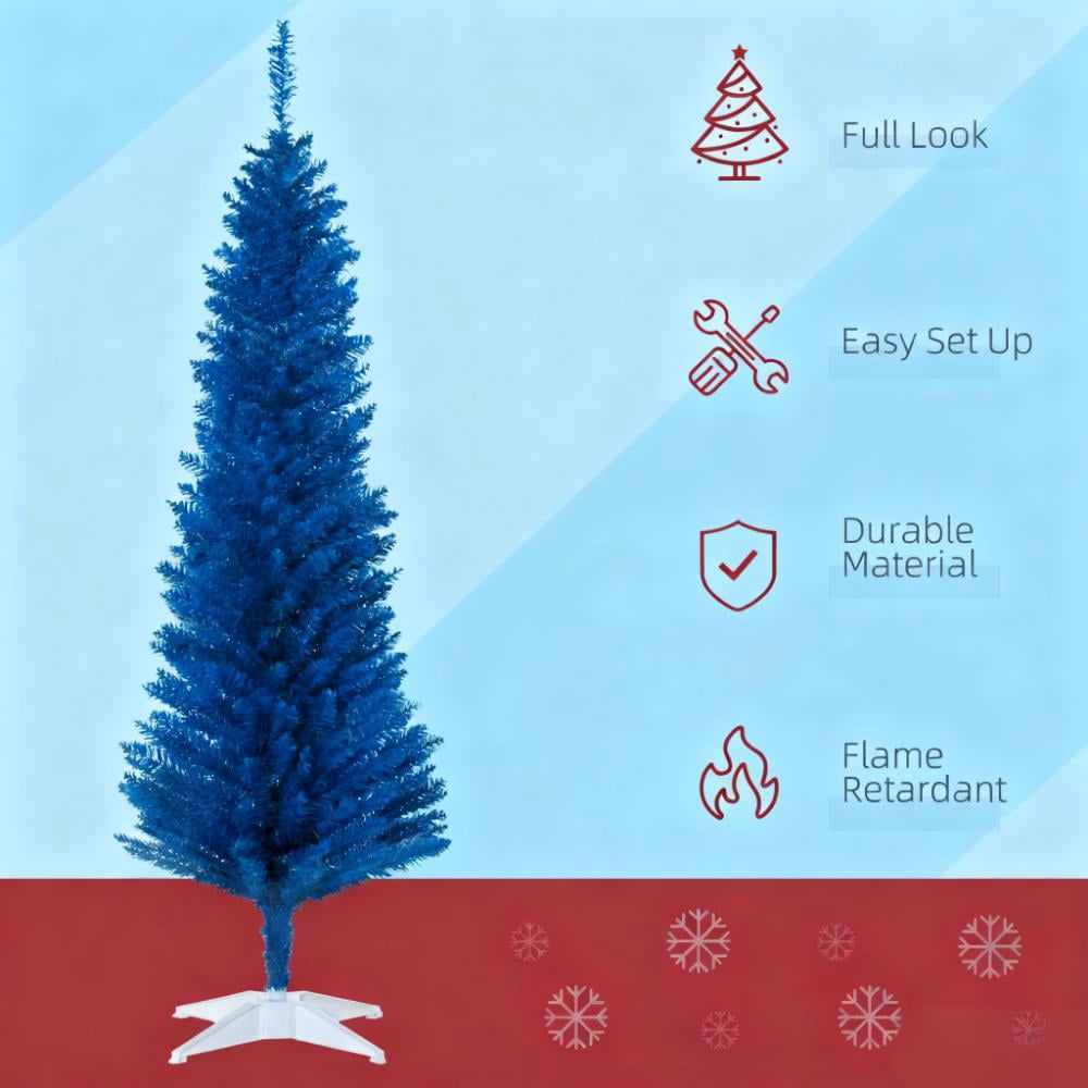 5ft Unlit Blue Pencil Christmas Tree 294 Tips Easy Assembly Plastic Base Small Space Holiday Decor