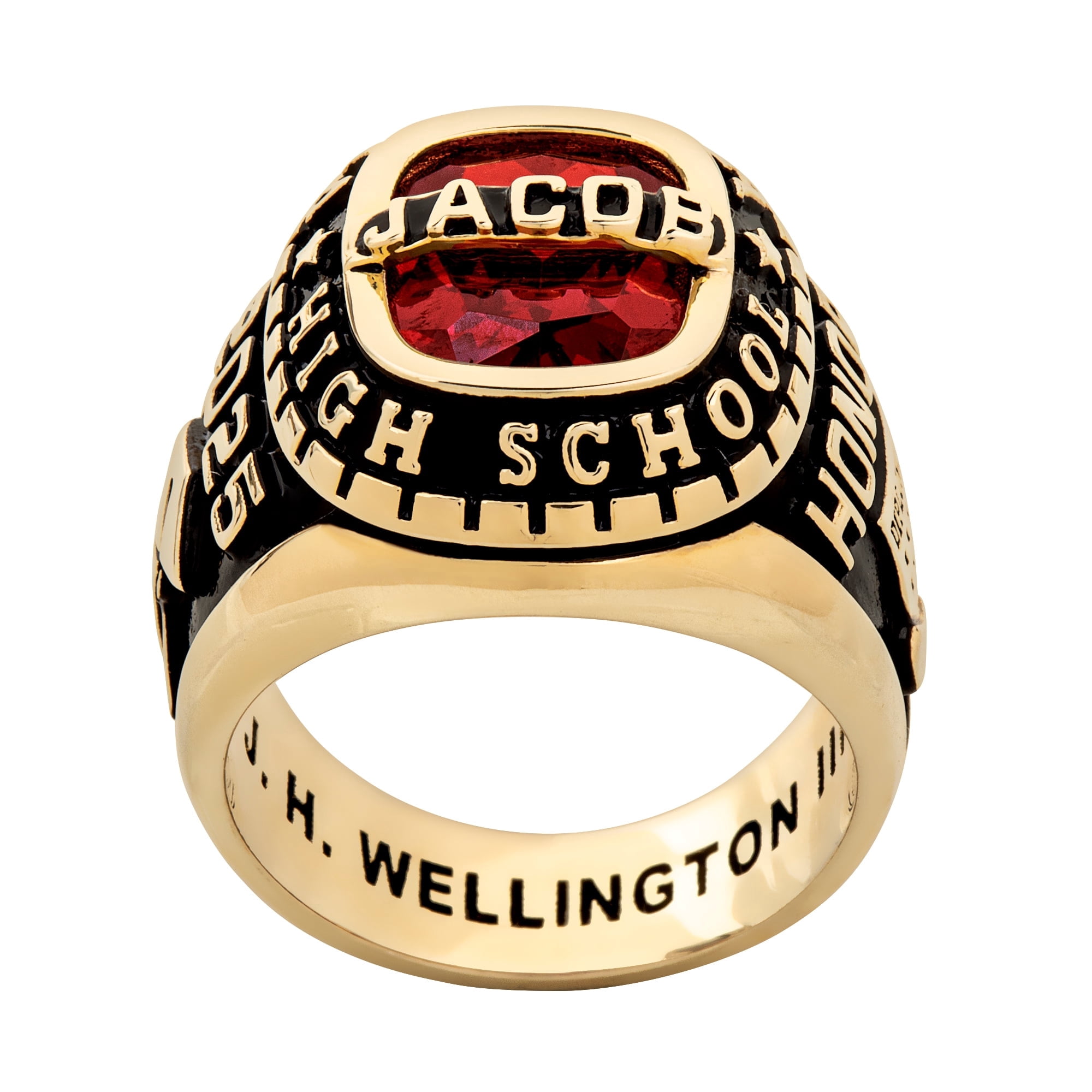 Bhavani Gems CLASS RING Men's 14K Gold Plated Personalized-Top Classic Class Ring, Personalized, High School or College
