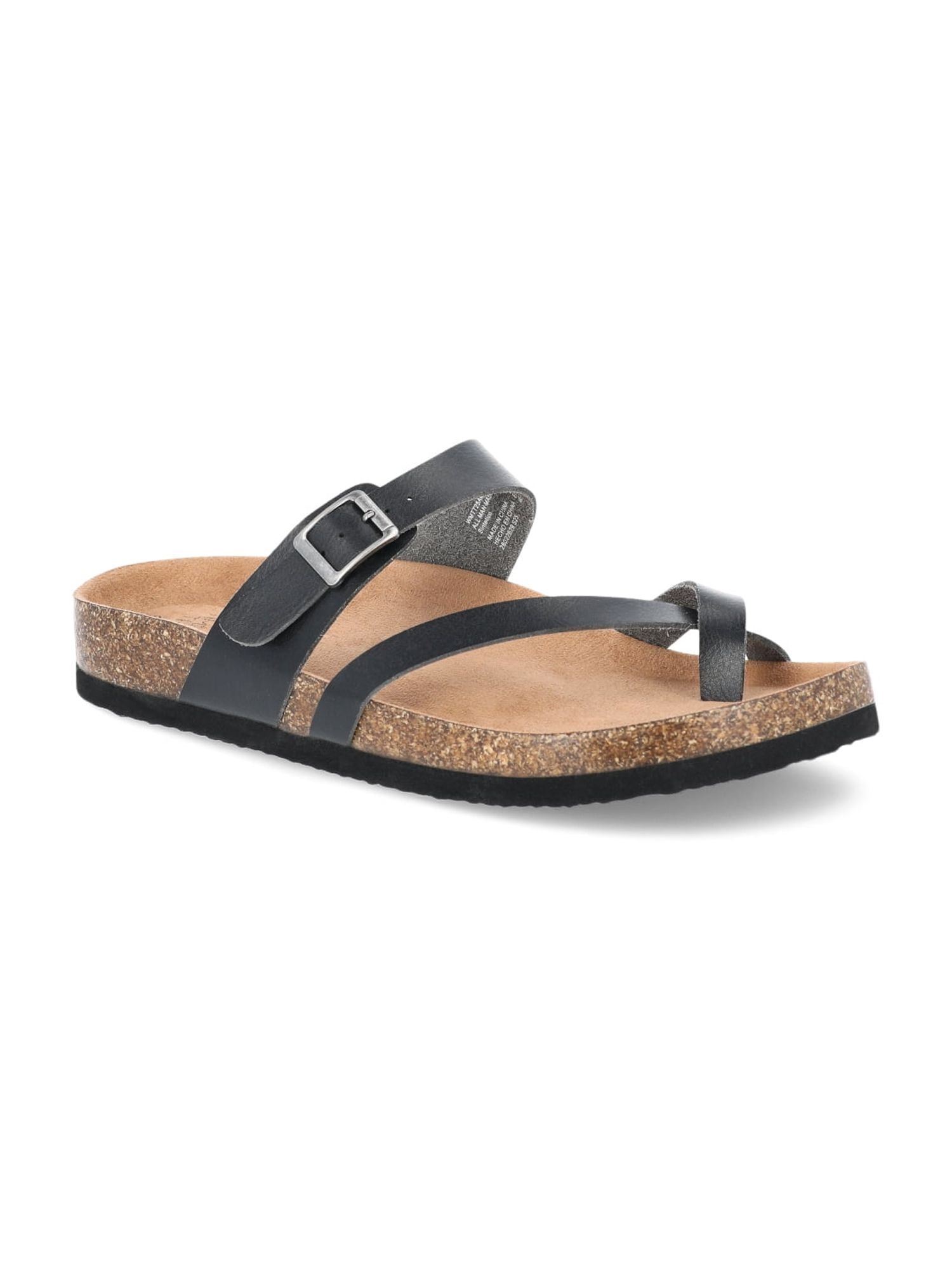 Time and Tru Women's Asymmetric Strap Footbed Sandals, Wide Width Available