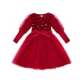 thumbnail image 3 of Usaibhir Girls Velvet Dress Flutter Long Sleeve Round Neck Tutu Shiny Midi Party Wedding Big Bowknot Tulle Clothes for Special Occasion 2-6T, 3 of 9