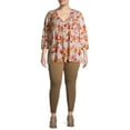 thumbnail image 3 of Terra & Sky Women's Plus Size Pintuck Woven Printed Quarter Sleeve V-Neck Blouse, 3 of 6