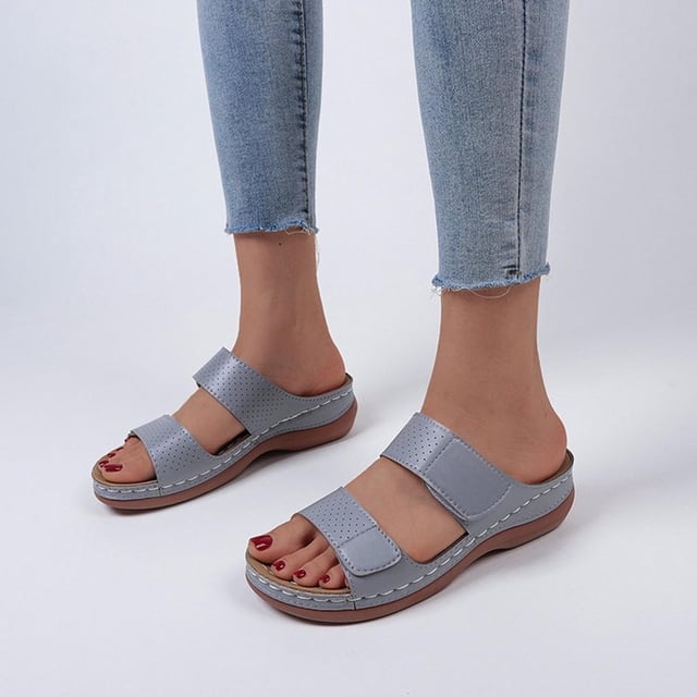 Sandalias romanas con punta abierta y tacón de cuña para mujer, estilo vintage, pantuflas Wmkox8yii ytu7432